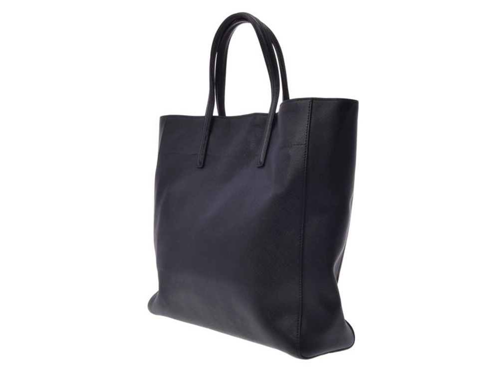 Prada black tote strap leather bag Saffiano card Black